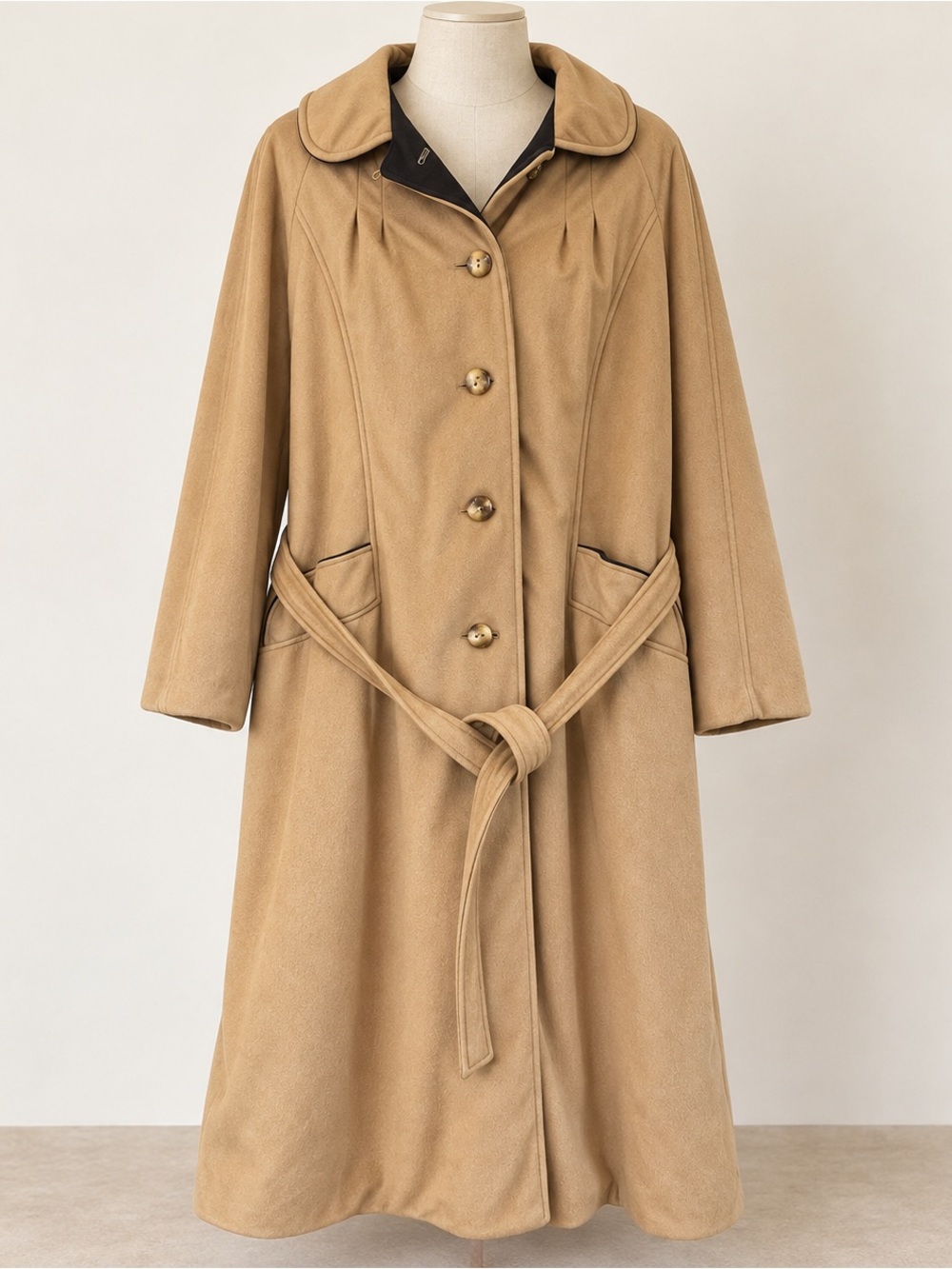 Vintage 1970s Camel Tan Belted Midi Coat Union Made USA